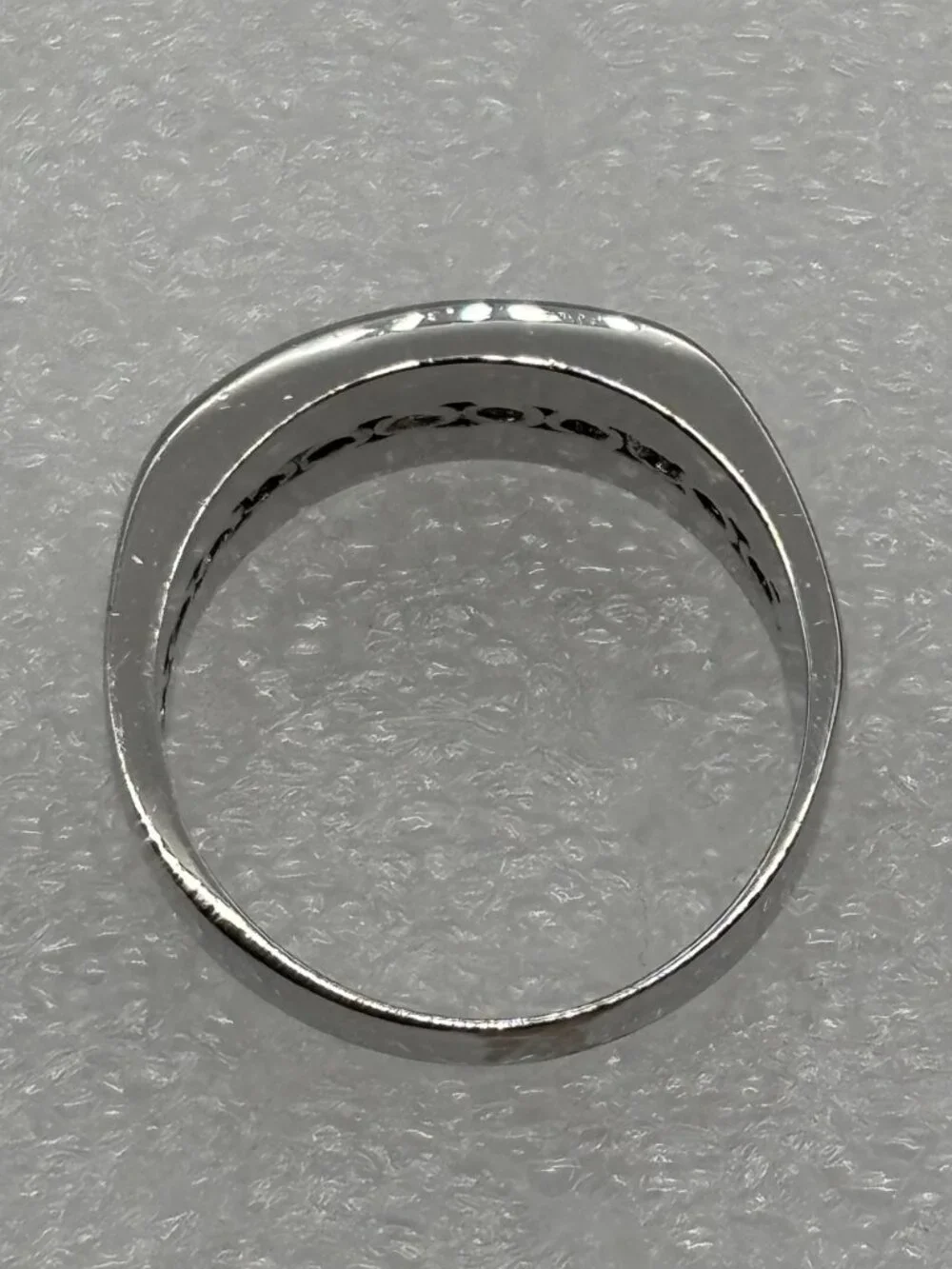 Mens Stainless Steel Ring Channel Set CZ and Black Rhinestones Modern Not Signed